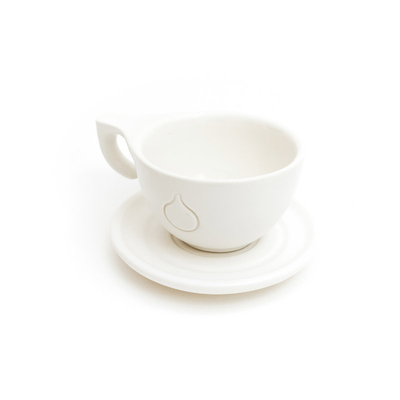 Ceramic cup + plate Dropshot white