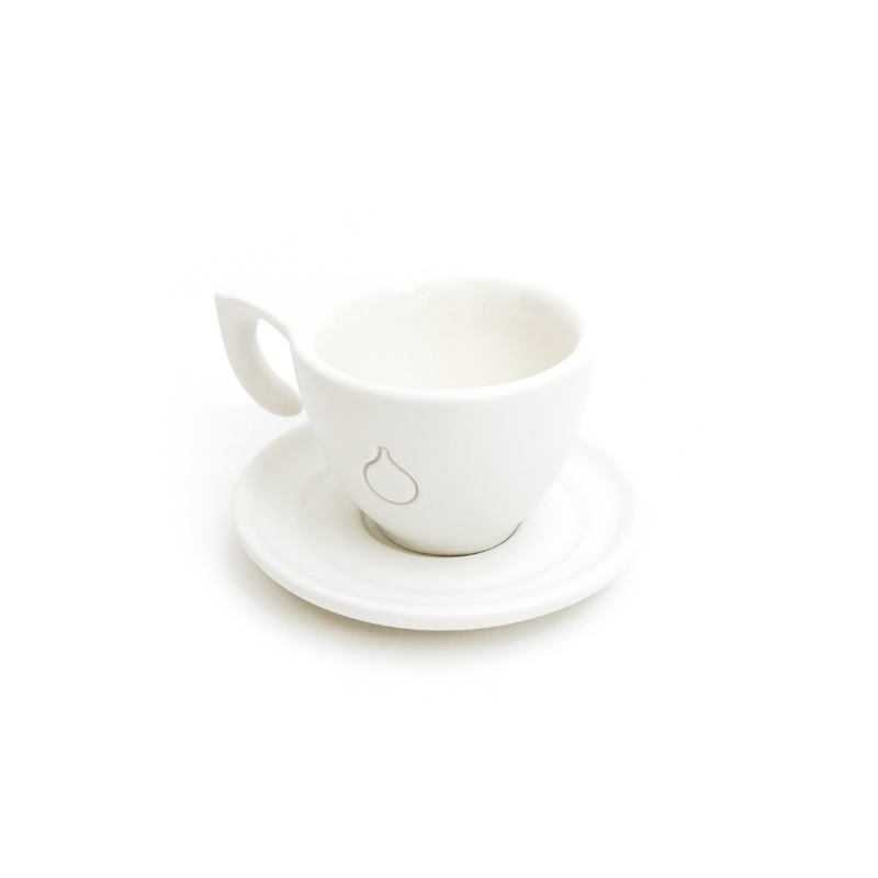 Ceramic cup + plate Dropshot white
